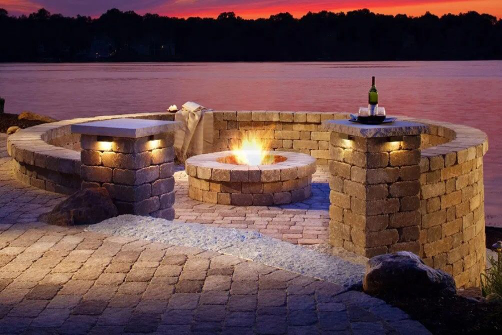 Big Bend Landscaping lighting and fire pit